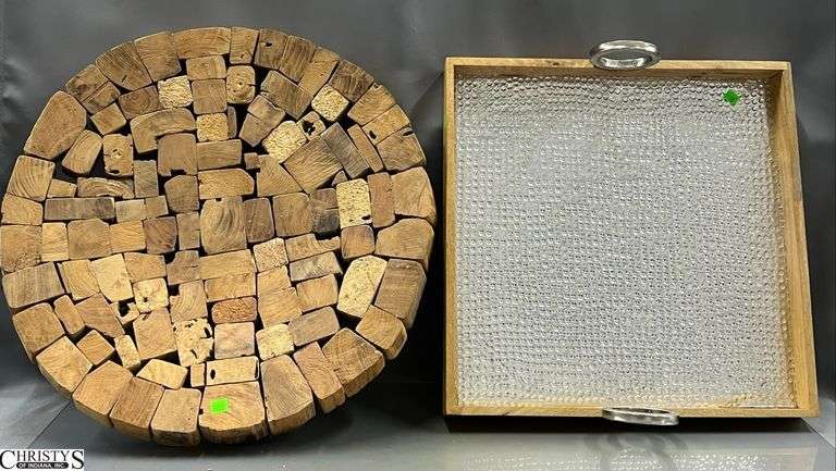 Wood Shallow Bowl, and Hammered Metal Insert Tray, 20x20" image