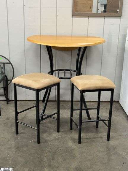 Counter Height Drop Leaf Table and 2 Stools - 35" x 22" - 7" of drop image