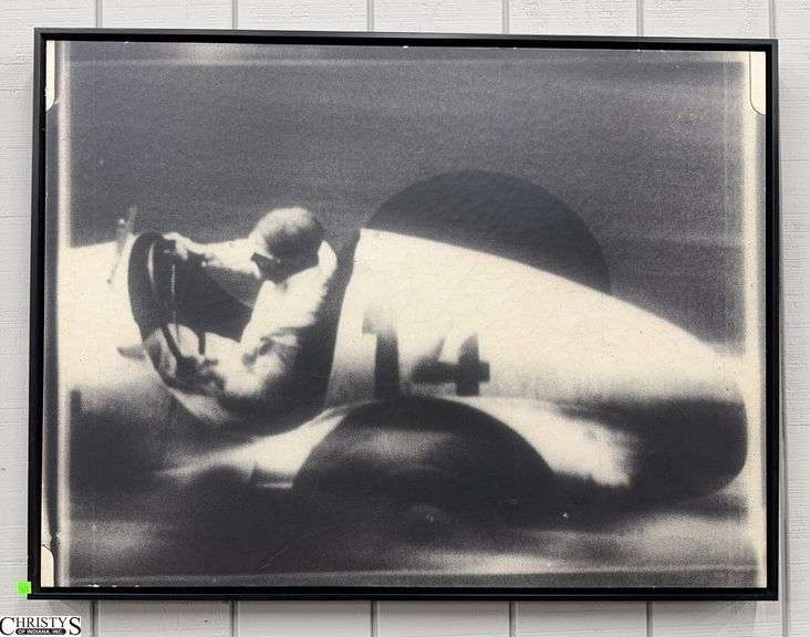 Black and White Canvas Print of Vintage Race Car, Some Edge Wear 42x31" image