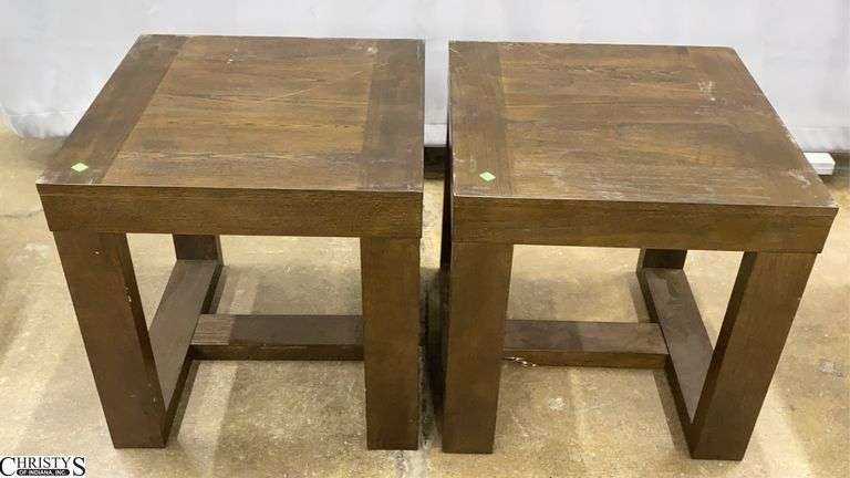 Pair Dark Finish End Tables, Some scuffing, 24x24x24" H image