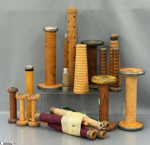 Vintage Wooden Spools, Tallest 12" image