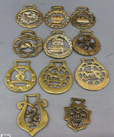 11 Brass Horse Bridal Harness Medallions image