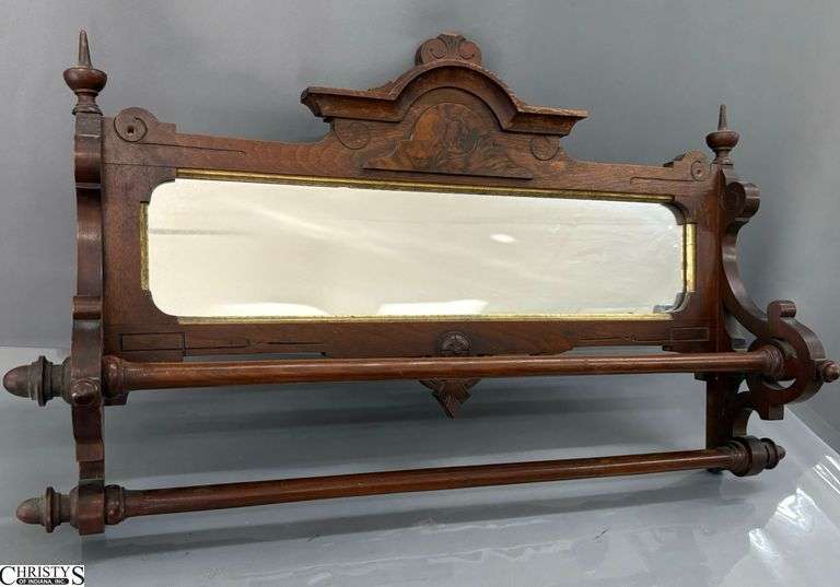 Wooden Wall Shave Mirror with Towel Bar, 30x17" image