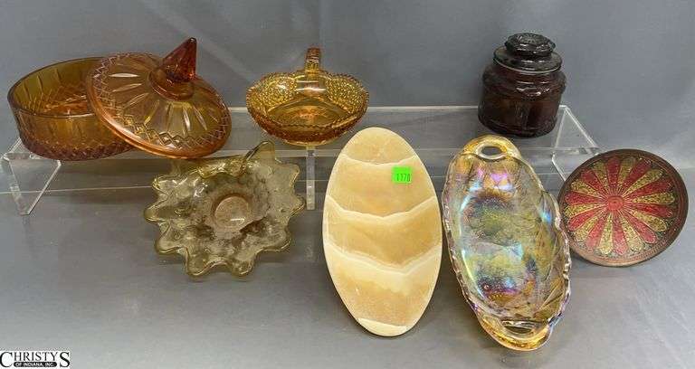 Amber Tone Glass Dishes, Stone Dish - 9" of largest image