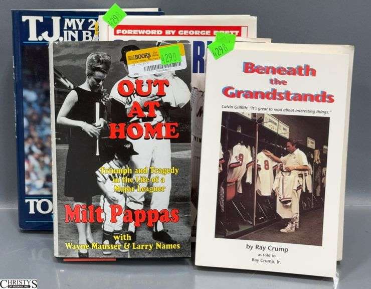 5 Baseball Player Signed Books, Ray Crump, Ed Hearn, Milt Pappas, Tommy John image