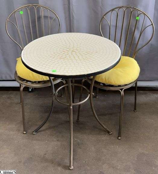 Bronze and Mosaic Parlor Table and Chairs, Some Wear on Paint, Table 24x29" image