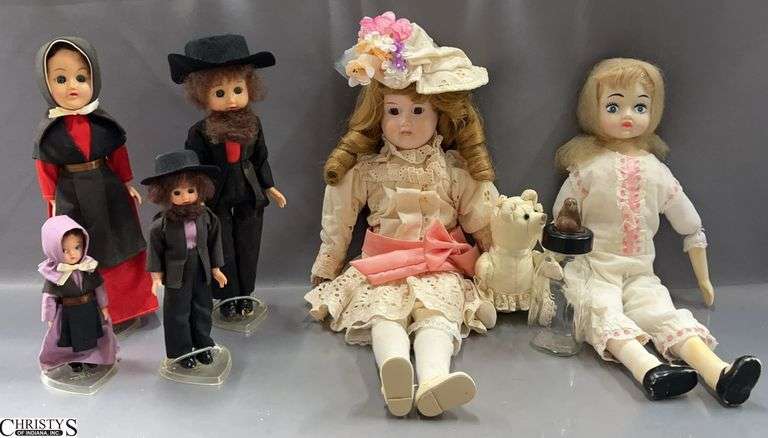 6 Vintage Dolls - 16" of tallest image