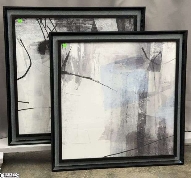 Pair Abstract Framed Prints - 35" x 35" of each image
