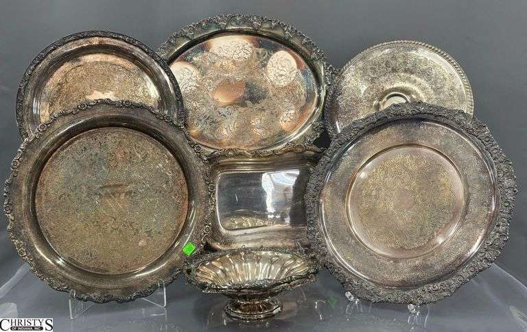 Silver Plated Trays, and Swing Handle Howl, Largest Tea Service Tray 21" image