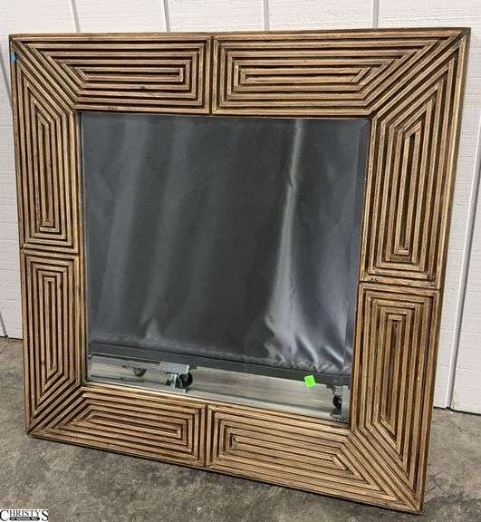 Geometric Wood Framed Wall Mirror 36x36" image