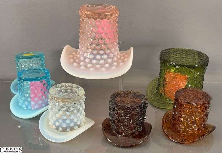 7 Smaller Hobnail and Daisy Button Pattern, Amber, Green, Aquamarine, Pink, Tallest 4" image