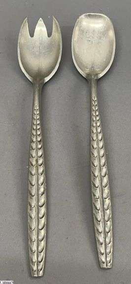 Norwegian Pewter MCM Salad Fork & Spoon - 10" of each image