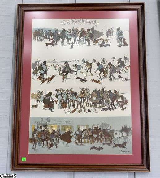 "Die Treibjagd" The Driven Hunt Print after August Roeseler - 27" x 34" of frame image