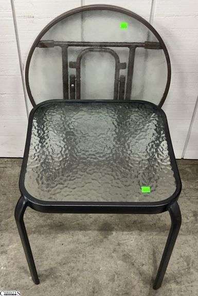 2 Small Glass Top Outdoor Tables - 16" x 16" x 17" of largest image