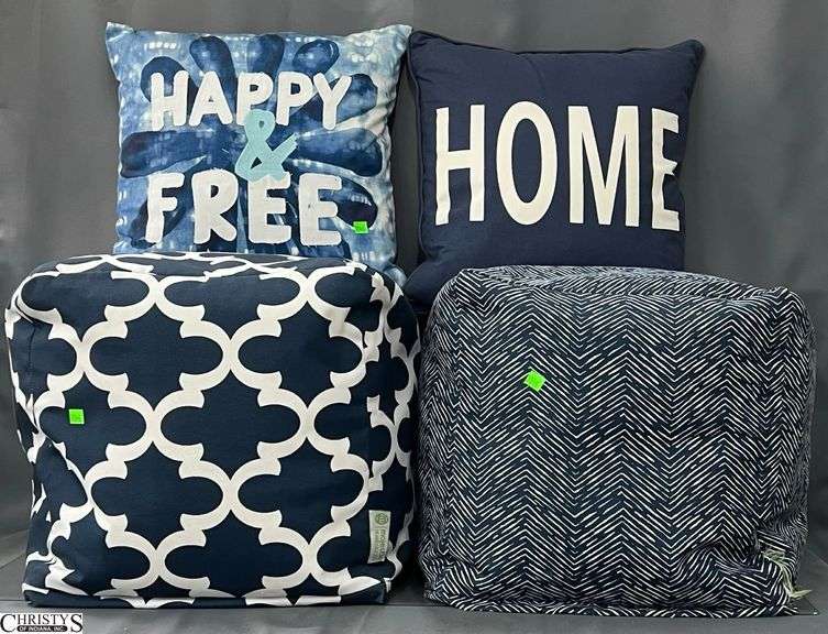 4pcs Poufs and Throw Pillows, Navy Colors, Home Wear From Use image