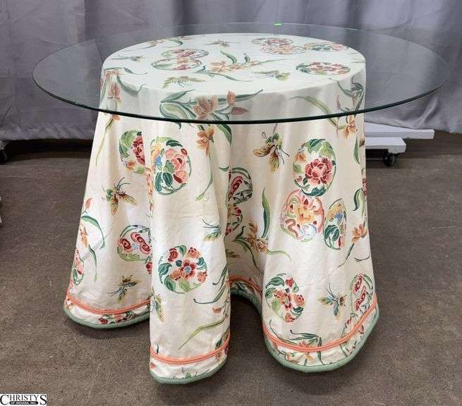 Glass Top Decorator Table Base With Fringe Cover- 36" x 27" image