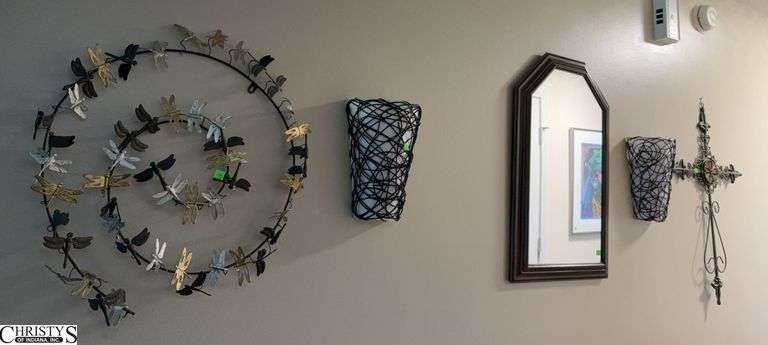 5pcs Wall Decor, Dragonfly Spiral, Mirror, Cross, Sconces - 30" x 20" of cross image