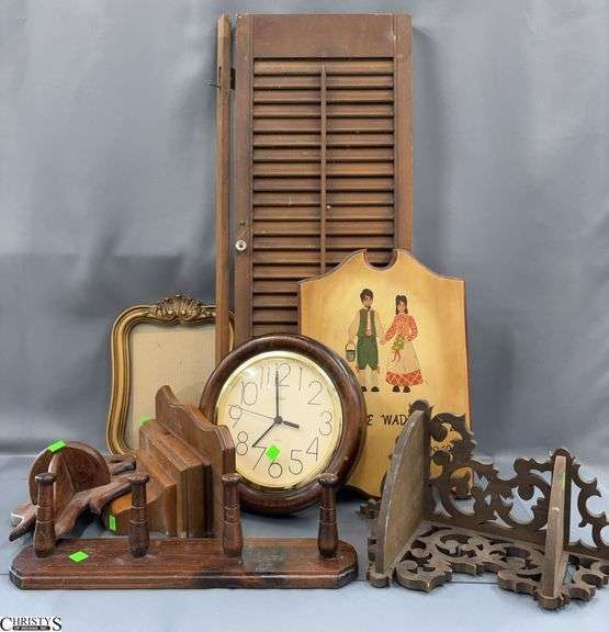 Peg Shelf, Corner Display Shelf, Shitters, Clock, Crested Frame, Shutters 32x12" image