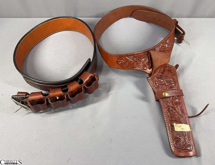 2 Leather Holsters with Gun Belts.  One Marked McKnight Leather and Cabela's image