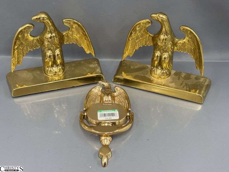 3pcs Eagle Door Knocker, Pair of Virginia Metalcrafters Eagle Book Ends 6.25" image