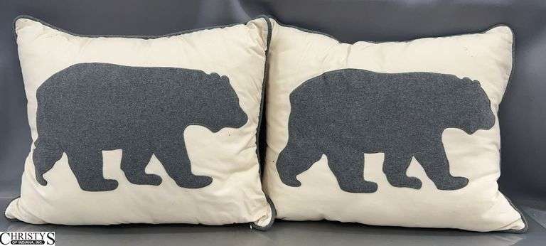Pair of Off White and Cream Color Bear Them Throw Pillows 18" image