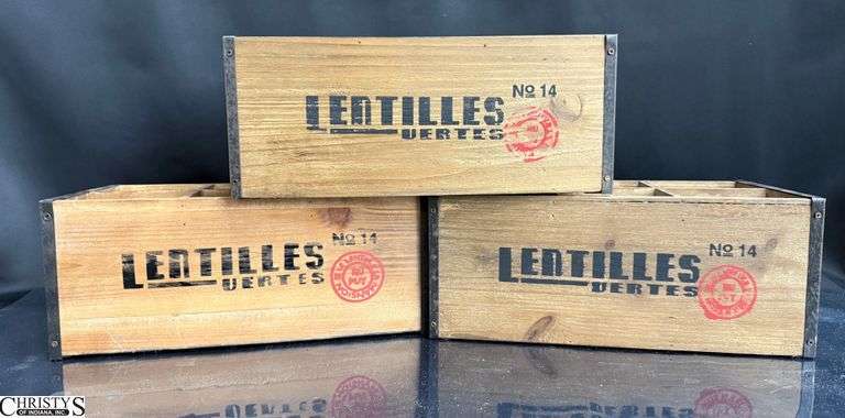 3 French Advertising Style Wooden Crates - 14" x 9" x 6" of each image