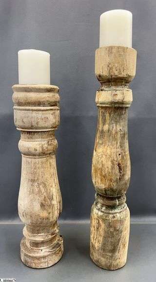 Rustic Baluster Candle Holders With Pillar Candles 22" image