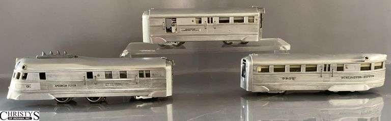 3pcs American Flyer 9900 Engine, Railway Express Agency, and Burlington Zephyr 9900 image
