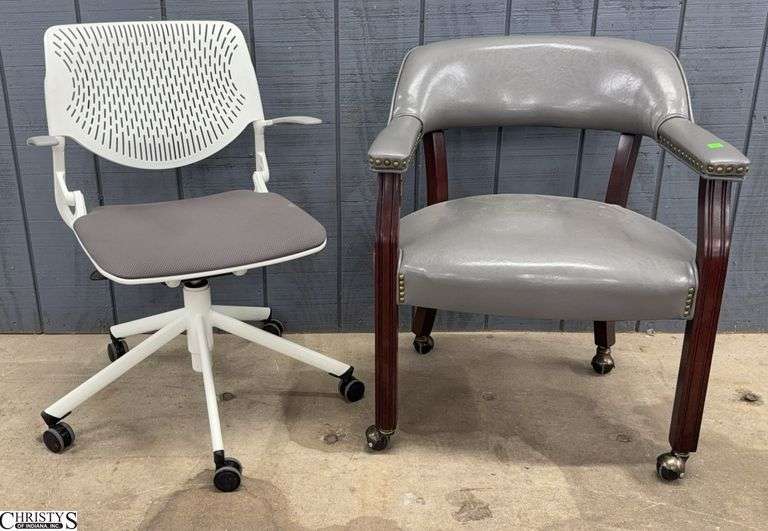 2pcs White Office Chair, 22" Wide and Vinyl Grey With Split on Arm image