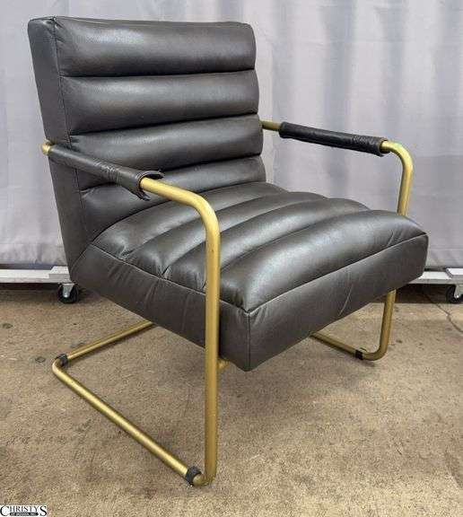 Mid Century Modern Inspired Black With Bronze Frame Chair, 28x30x37" image