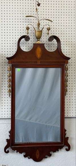 Chippendale Conch Shell Motif Mahogany Mirror - 25" x 58" overall - does have damage/missing pieces to top finial image