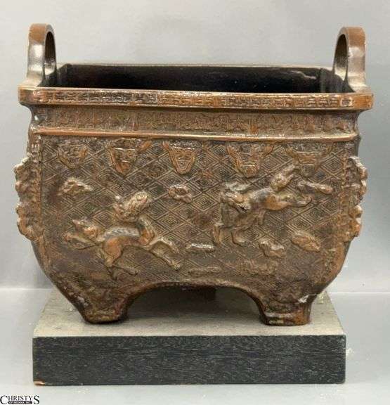 Bronze Look Asian Influence Planter Pot, 10.5x10.5x10.5" image