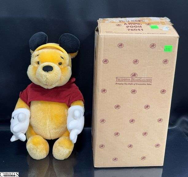 Gund Winnie The Pooh Stuffed Bear with Genuine Mohair and Mickey Mouse Ears.  Approx. 16" image