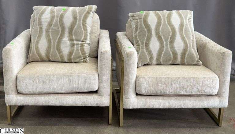 2 Gold and Off White Mid Century Style Accent Chairs 29x31x30" image