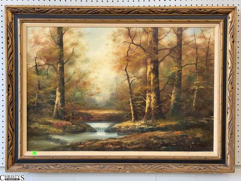 Signed Wollinger Oil on Canvas Fall Landscape - 43" x 31" of frame image