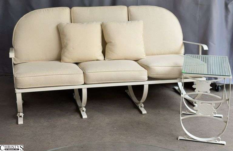 Wrought Iron Turtle Accent Patio Sofa & Side Table - 68" x 29" - 17" seat of sofa image