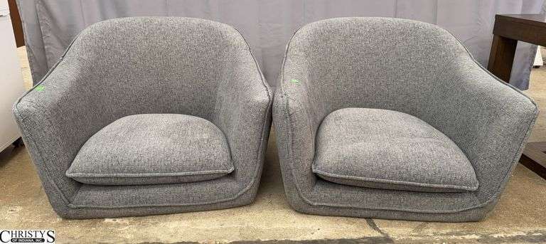 Pair of Grey Linen Upholstered Arm Chairs *Missing Legs 32x32x23" As Sits image
