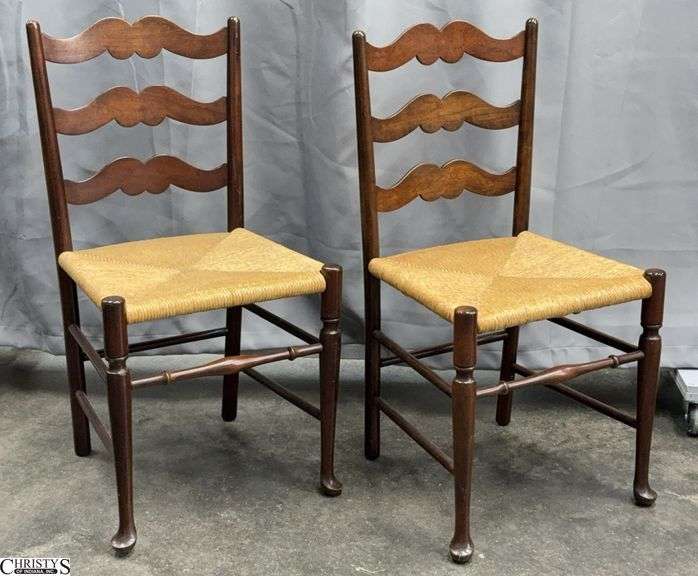 2 Rush Seat Ladder Back Chairs - 35" x 17" seat of each image
