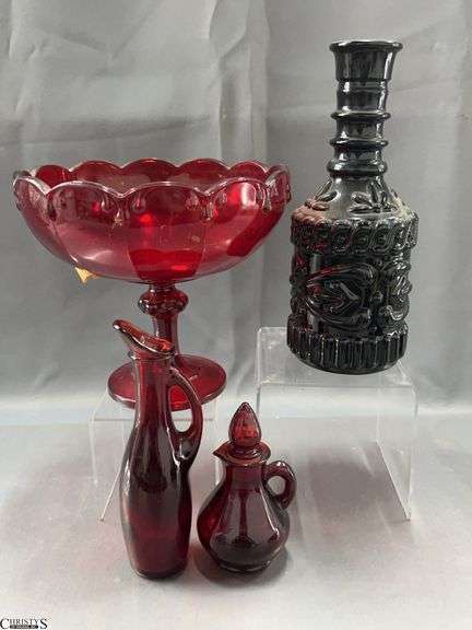 4pcs Ruby Glass Compote is 8" Tall image