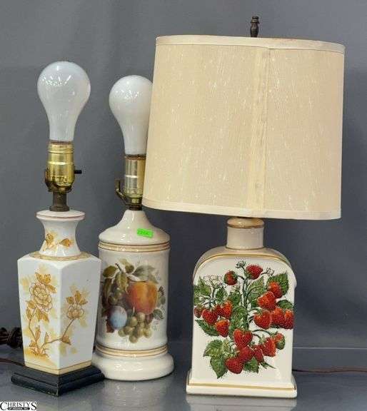 3 Table Lamps, Ceramic Strawberries, Fruit Tallest 19" image