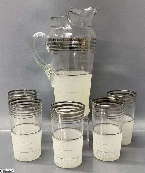 MCM West Virginia Frosted Nip Pitcher and Glasses - 10" of pitcher image