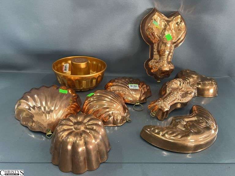 8 Copper Molds Lobsters, Shells, Crescent Moon image
