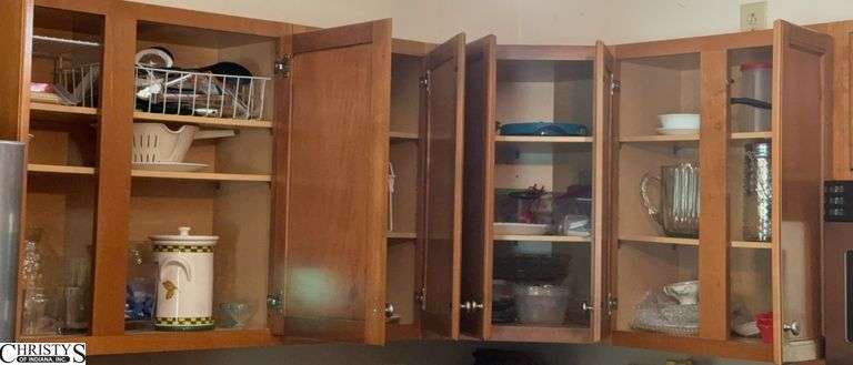 Contents of Kitchen Cabinets - Pampered Chef New, Corelle Dishes, Kitchen Utensils, Flatware, Small Equipment, Misc - Please Note Items On Counter Have Been Lotted Separately and Are Not Included, Contents of Cabinets ONLY image