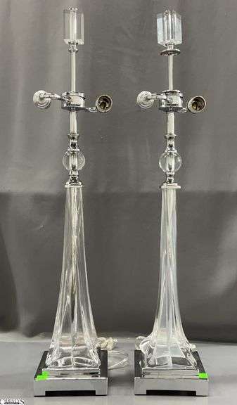 Pair Twisted Column Acrylic Tablelamps - 32" to top of finial image