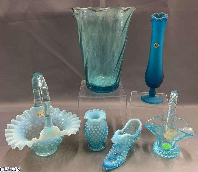 Fenton Glass, Hobnail Basket, 8.5" Tall, Other Vases image