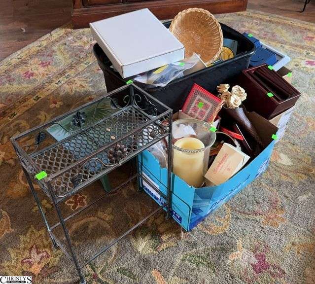 Closet/Box Lot Grouping - Philips Help Alert, Dog Activity Toy, Small Wire Shelf, Photo Organizer, Decor, Misc image