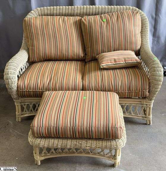 Vinyl Wicker Loveseat and Ottoman Wicker is Sticky 54x31x36" image