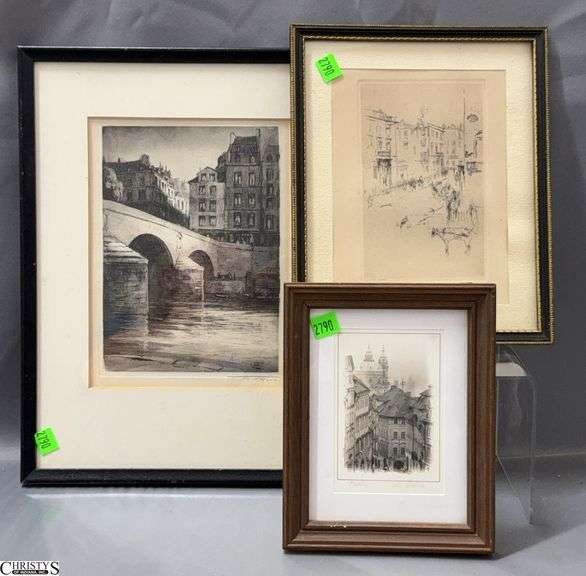 3pcs Etching and Signed Prints, Largest 15x11.5" image