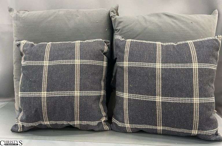 4 Navy Pattern Accent Pillows, Larger Pair 22" image