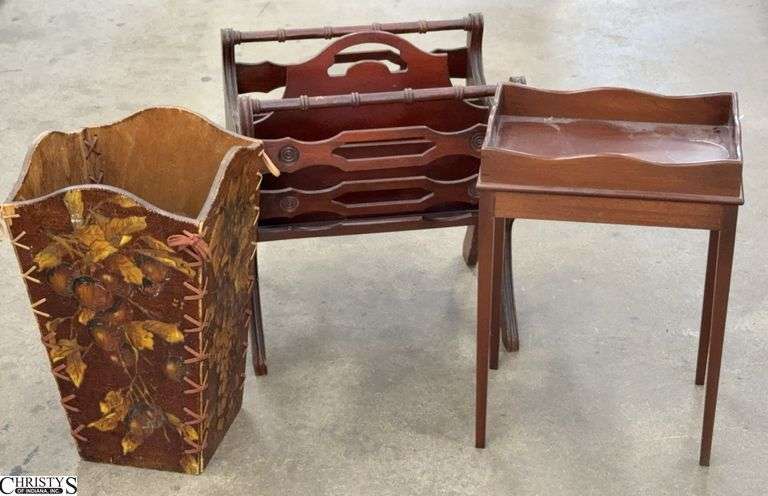 3pcs Wood Drink Table, Magazine Holder, and Painted Waste Basket image